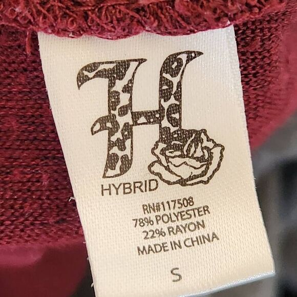 Women's small hybrid Burgundy wine semi-sheer short sleeve flowy boho blouse - Picture 4 of 5